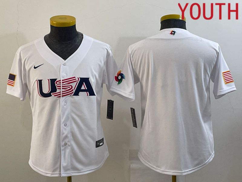 Youth 2023 World Cub USA Blank White MLB Jersey4